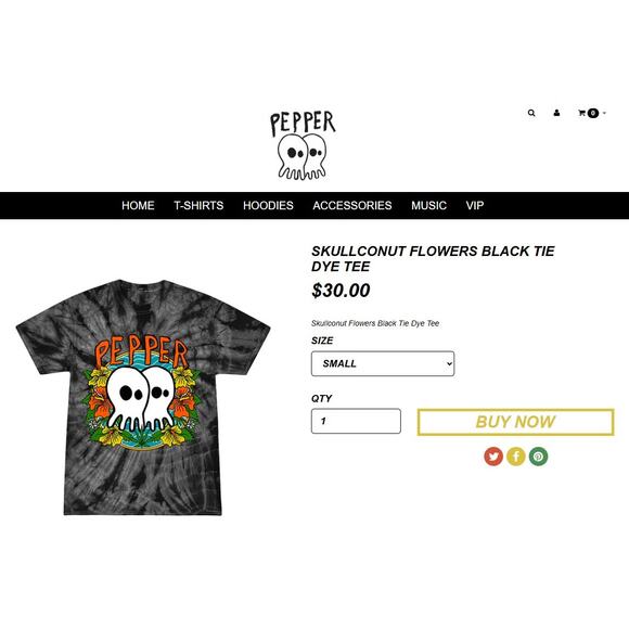 Pepper “Skullconut” T-Shirt – Size Small, Black Tie-Dye Reggae Rock Graphic Tee - Picture 2 of 7